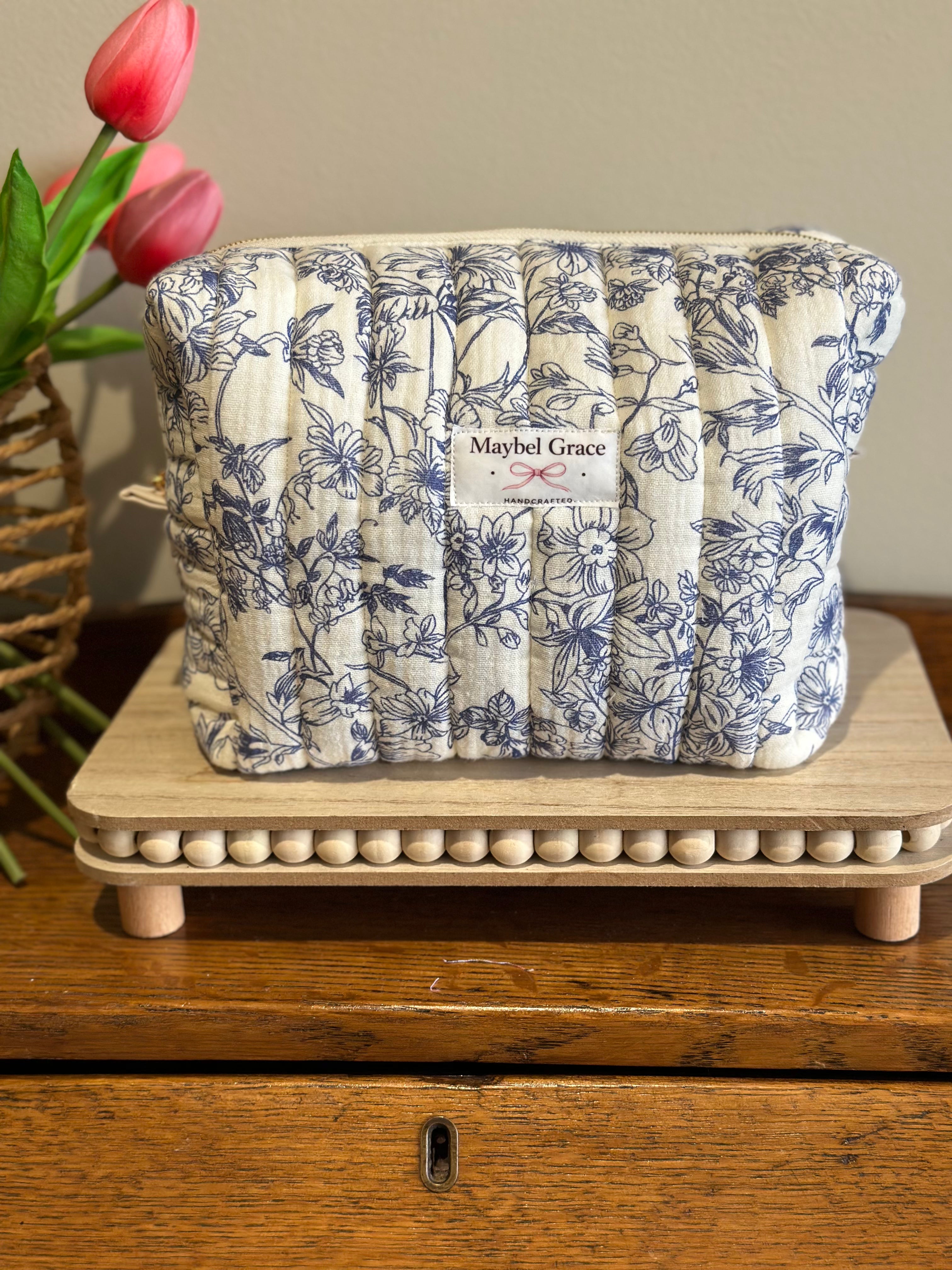 The Carryall - Blue Floral + Cream