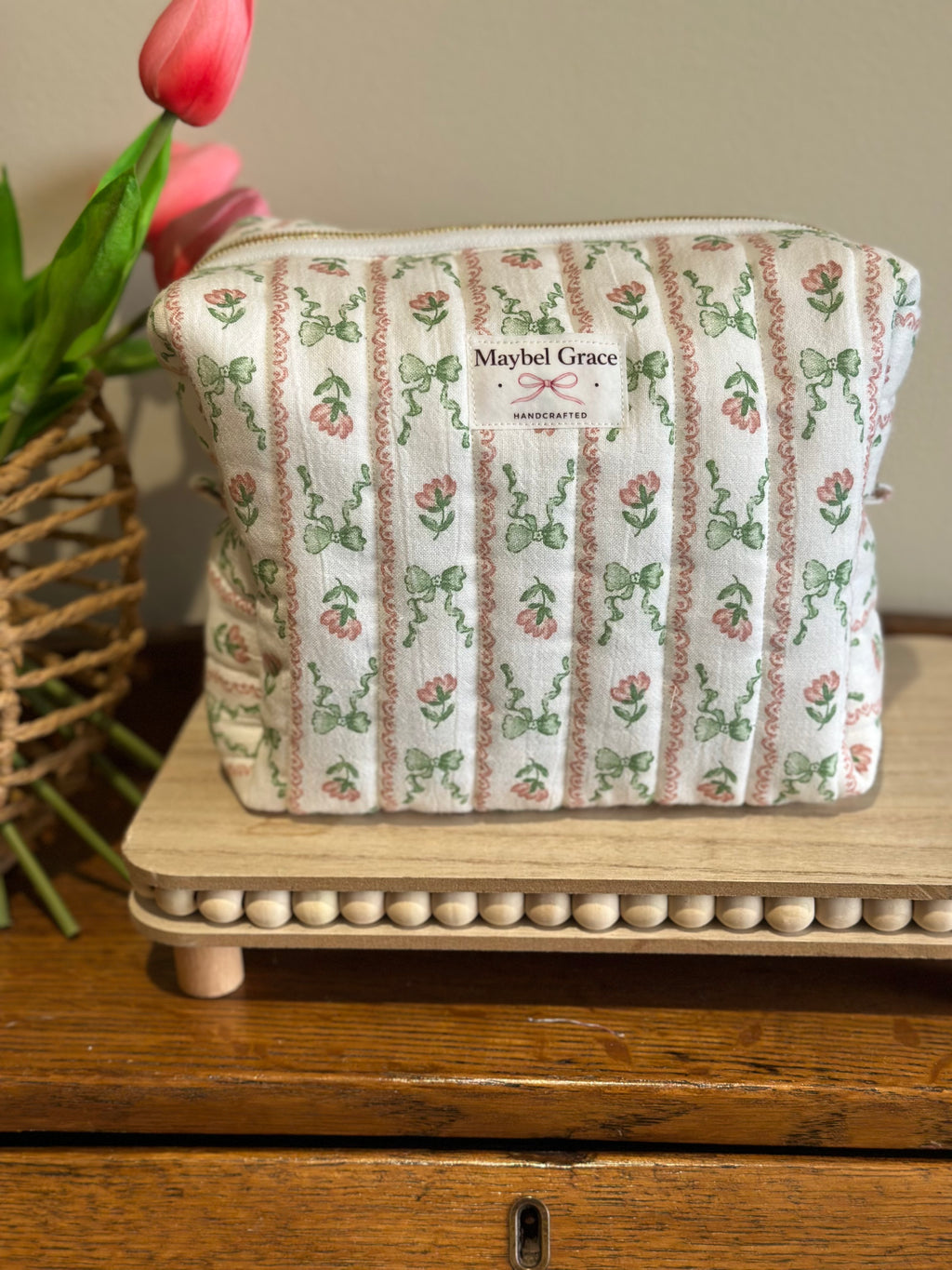 The Carryall - Sage bow + Blush Floral