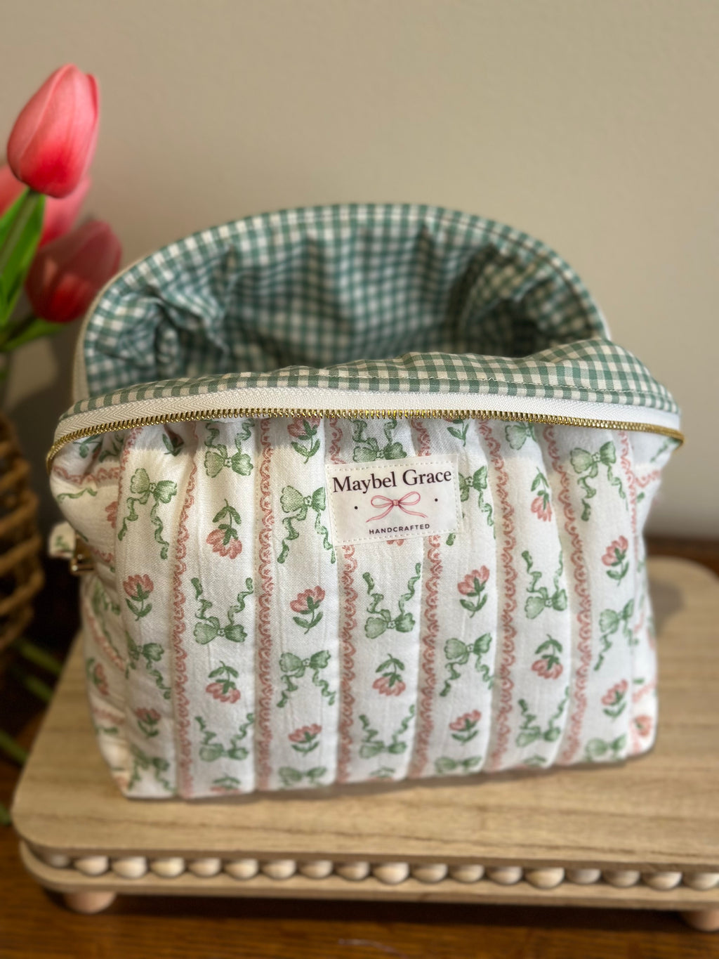 The Carryall - Sage bow + Blush Floral