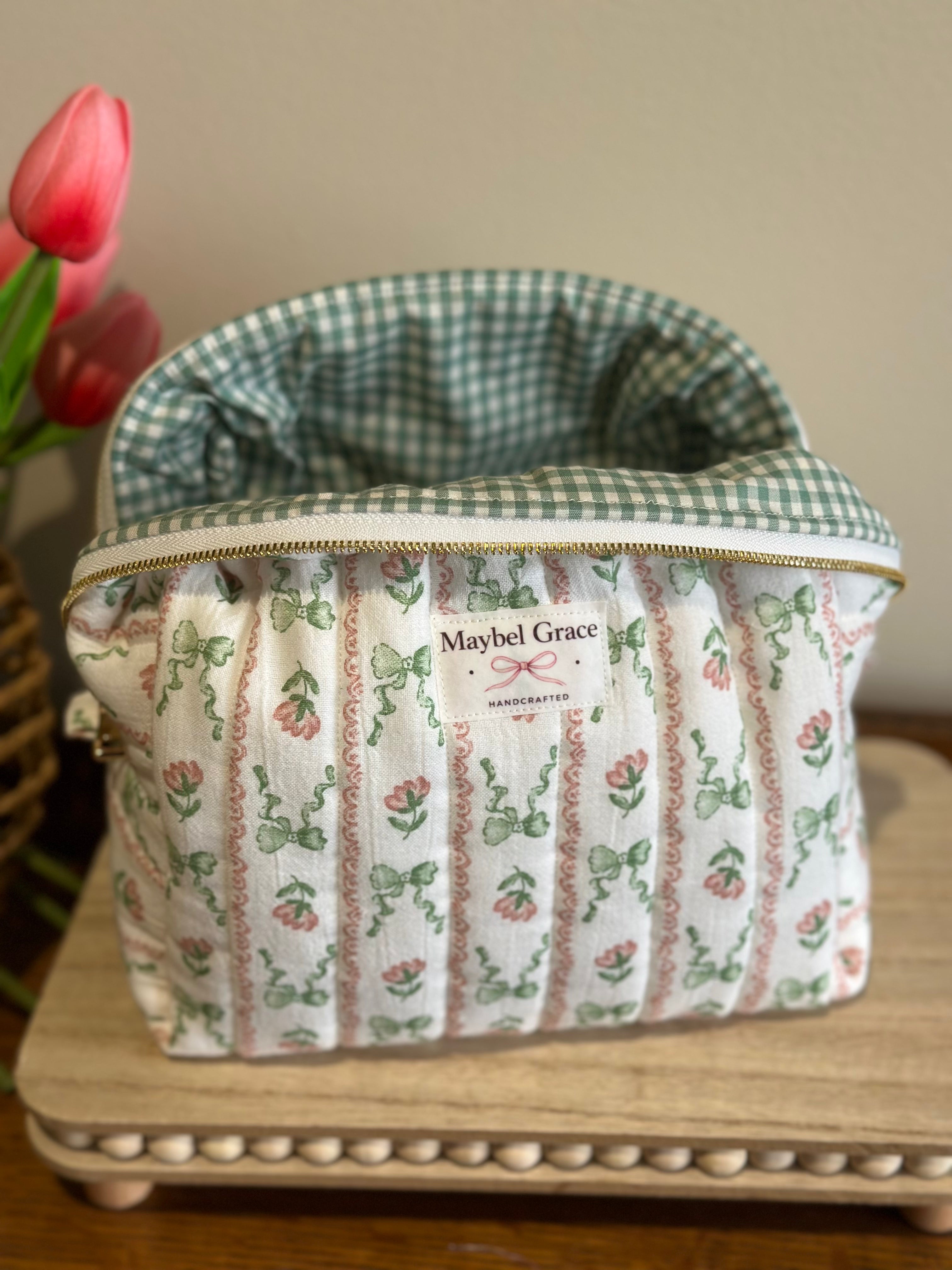 The Carryall - Sage bow + Blush Floral