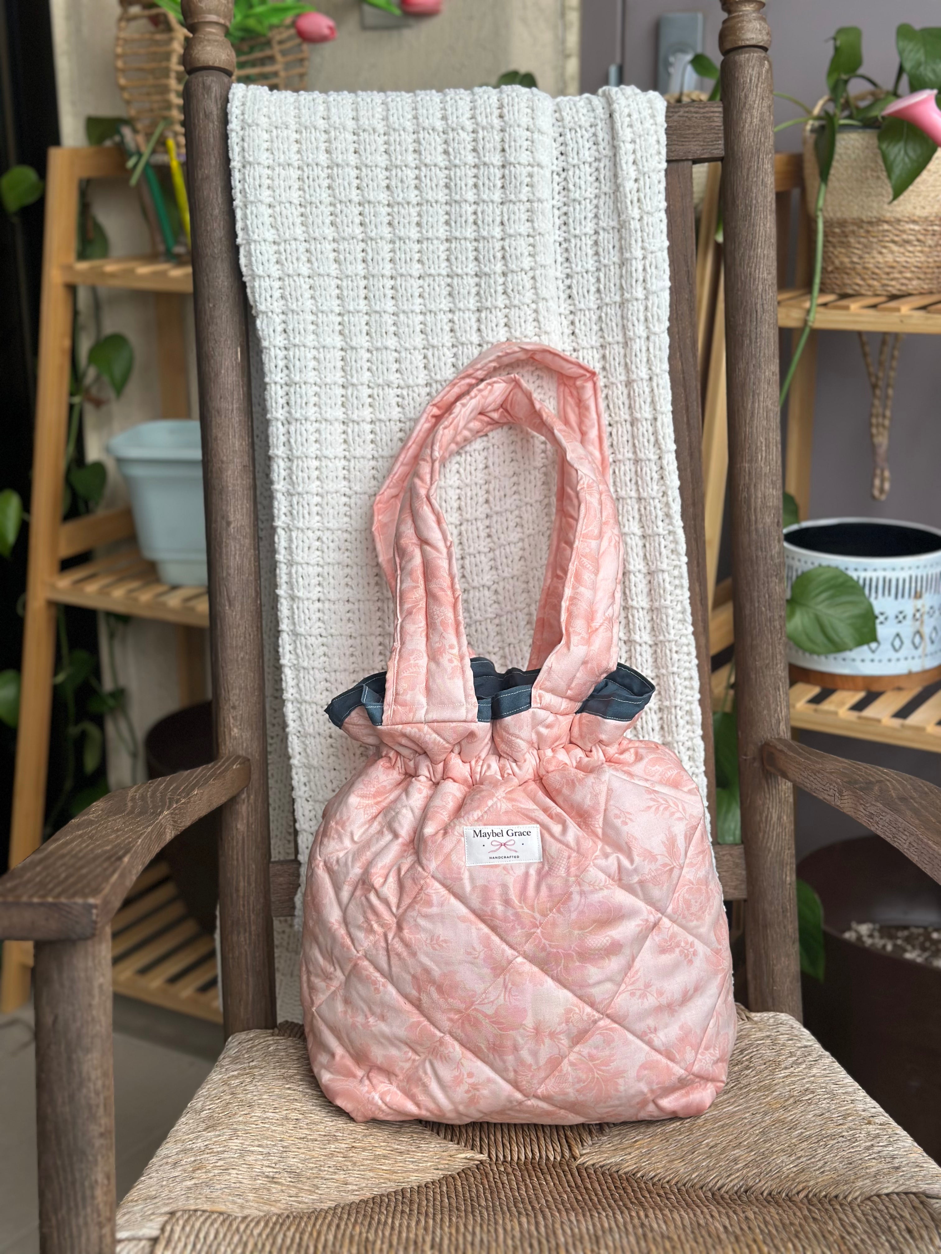 The Gathering Tote - Blush Pink + Navy