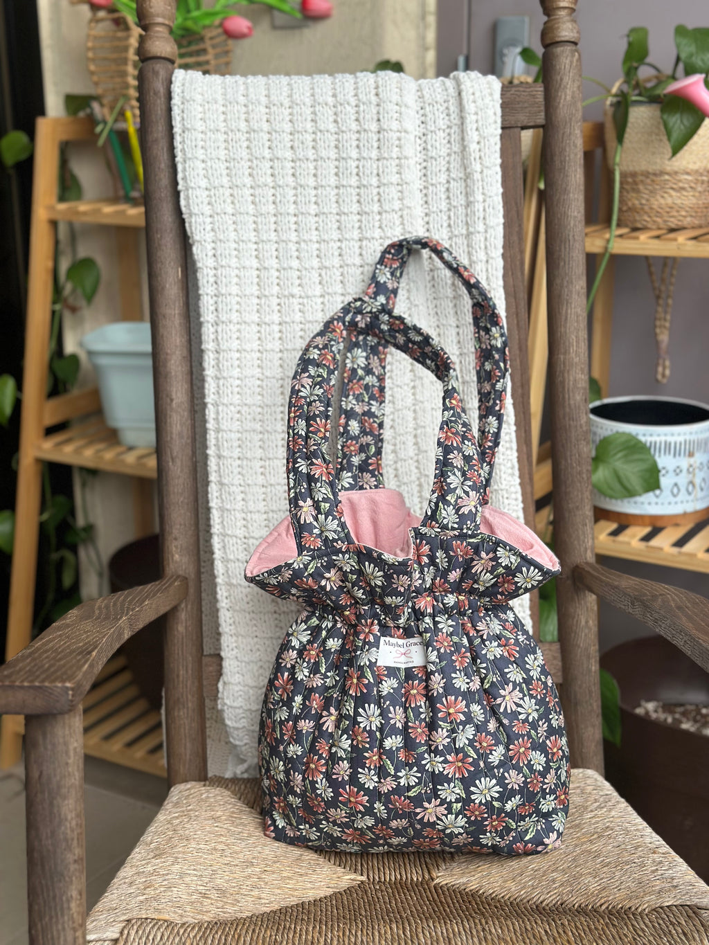 The Gathering Tote - Dark Slate Floral
