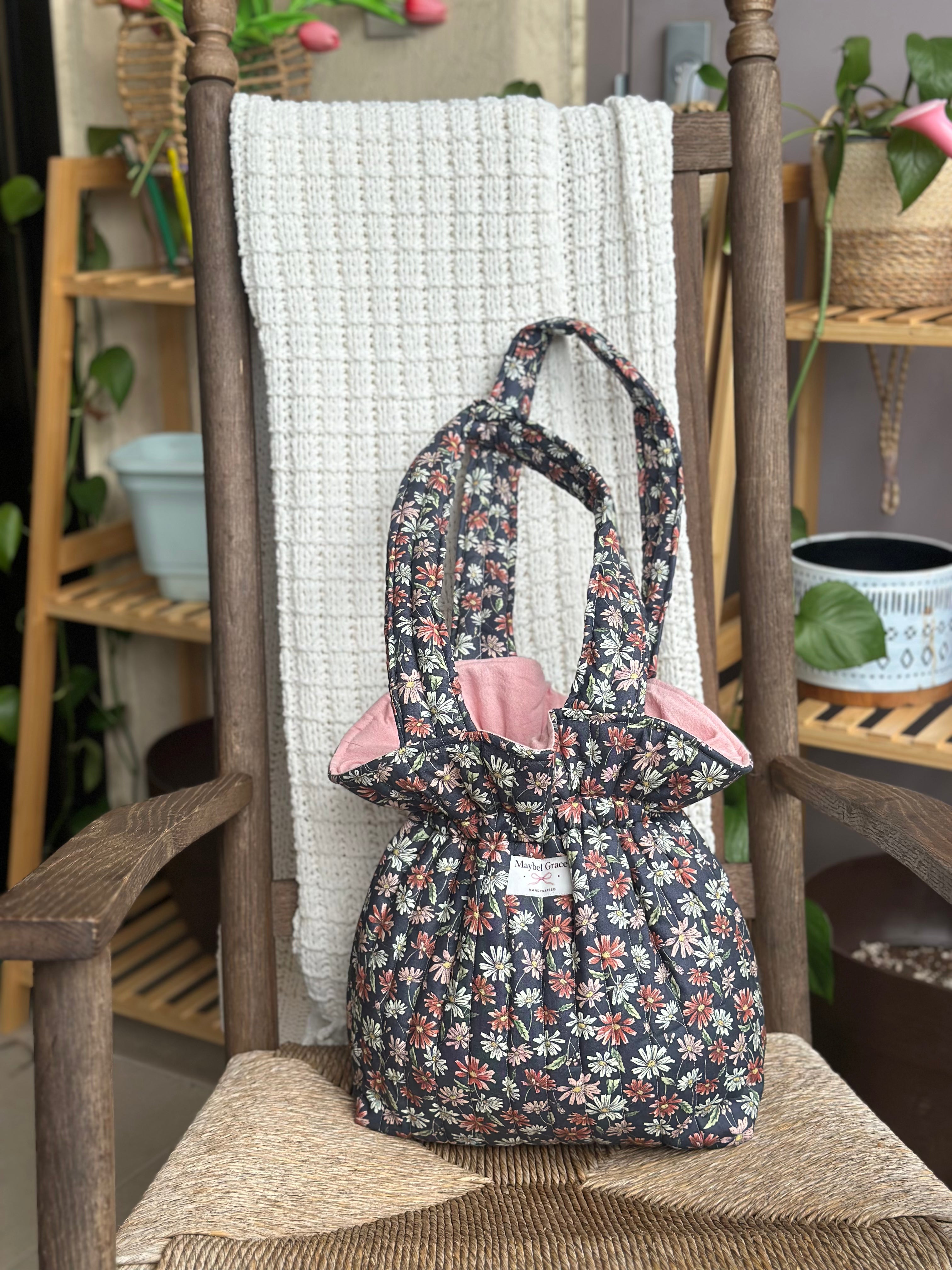 The Gathering Tote - Dark Slate Floral
