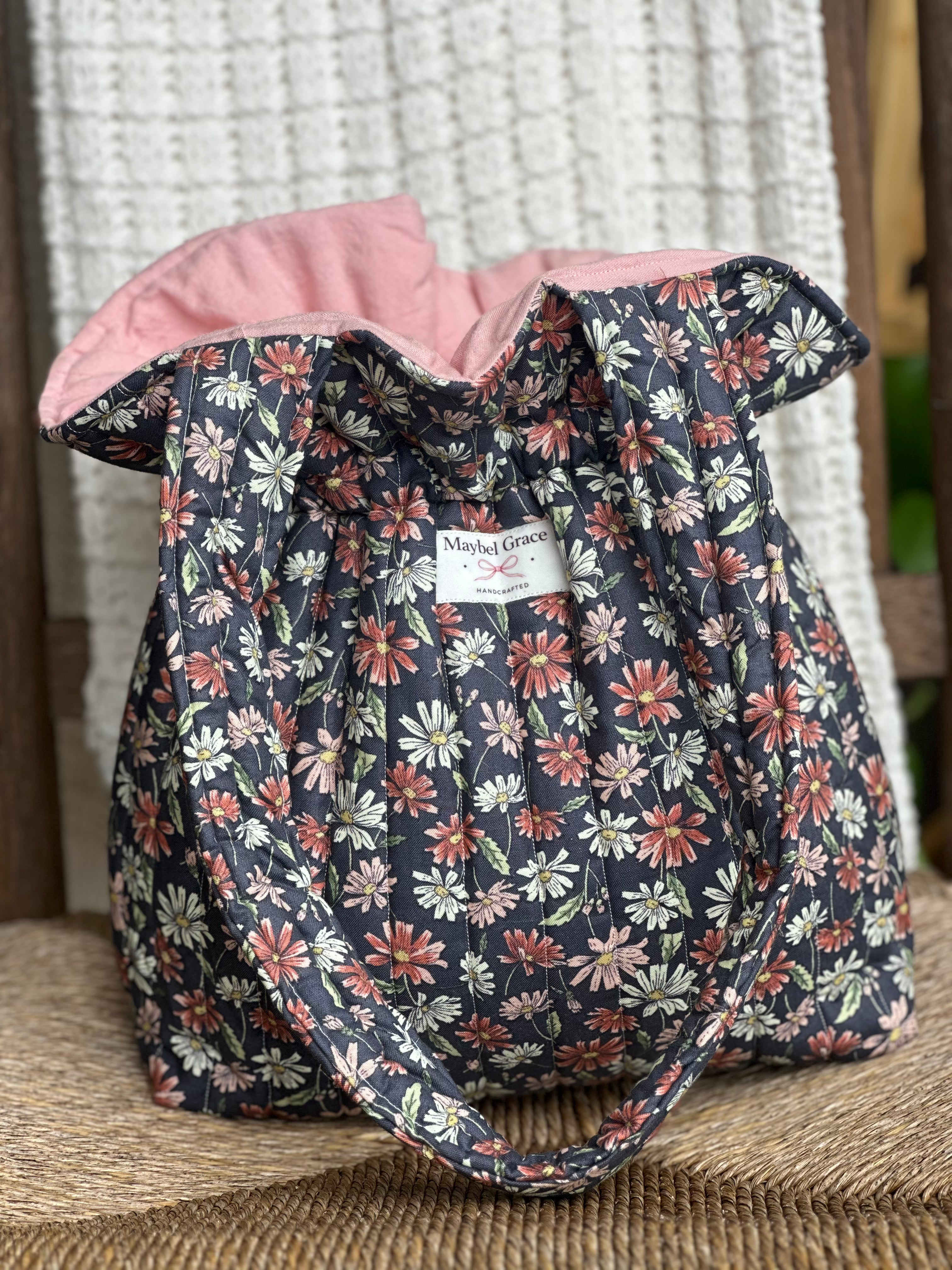 The Gathering Tote - Dark Slate Floral