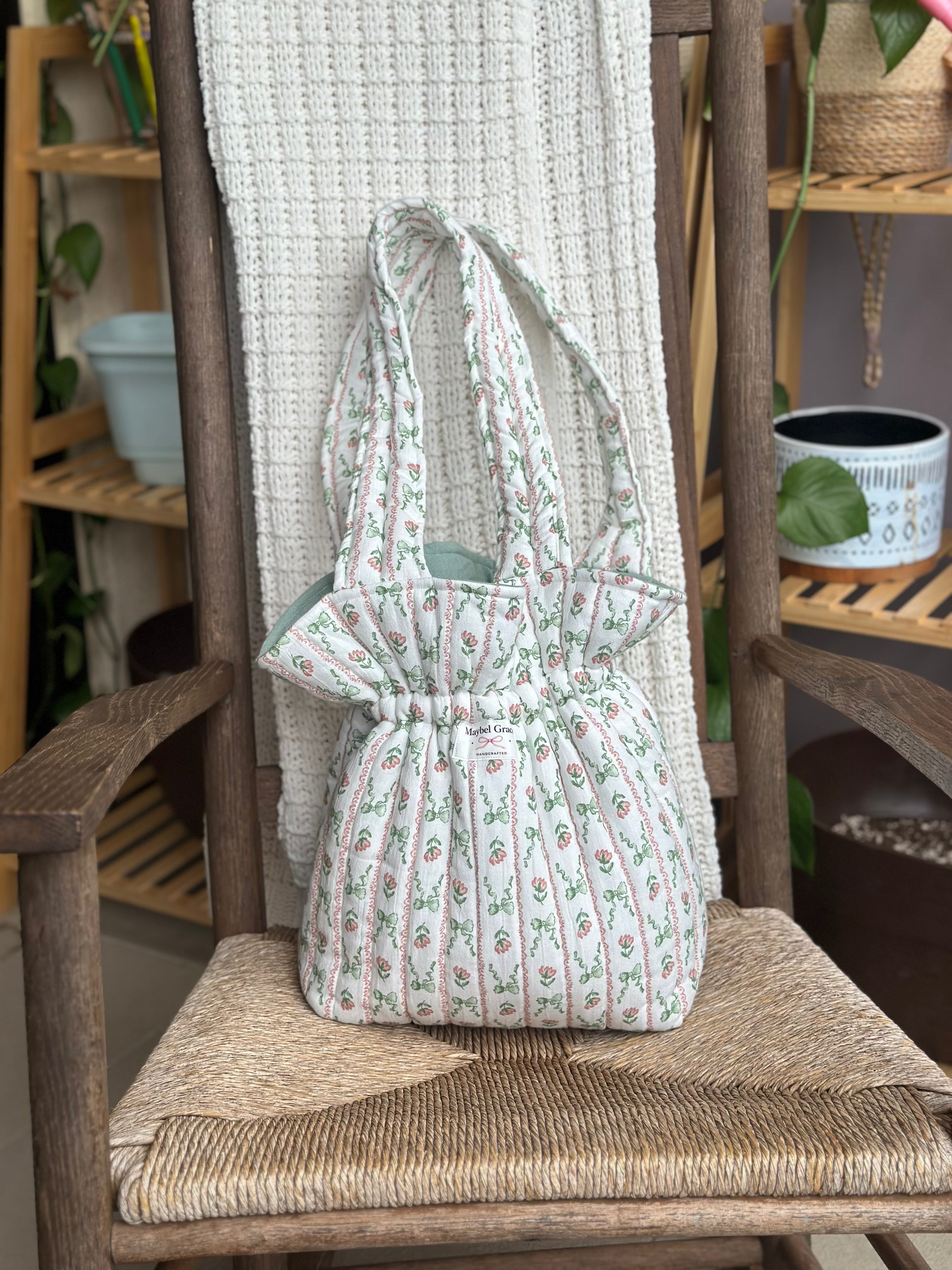 The Gathering Tote - Sage Bow + Blush Floral