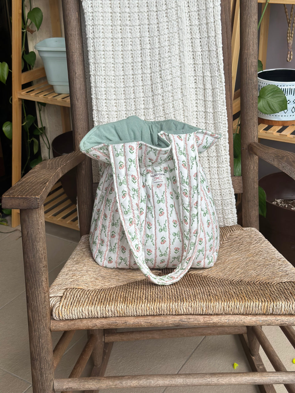 The Gathering Tote - Sage Bow + Blush Floral