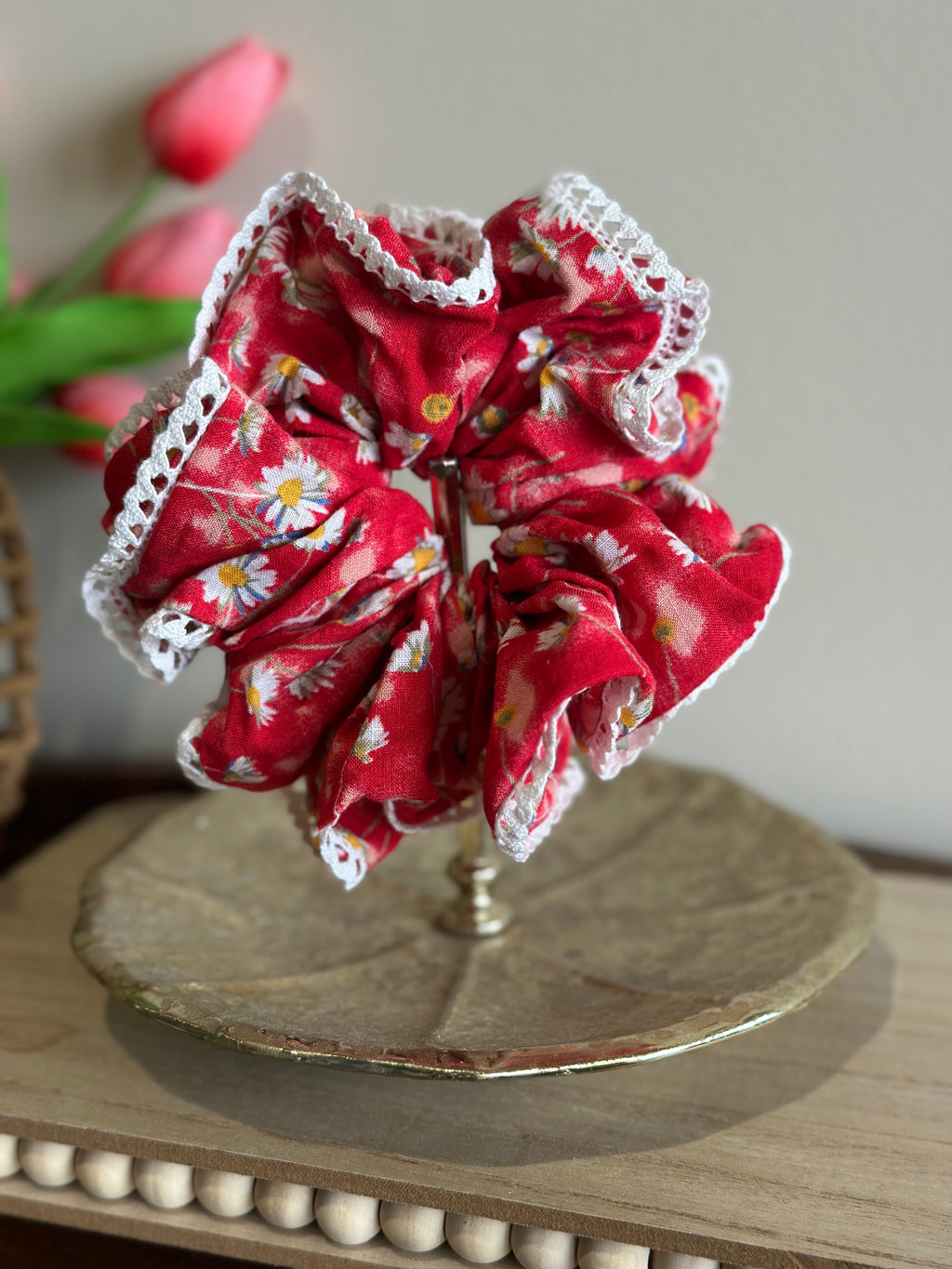 The Everyday Scrunchie - Red Floral + Lace