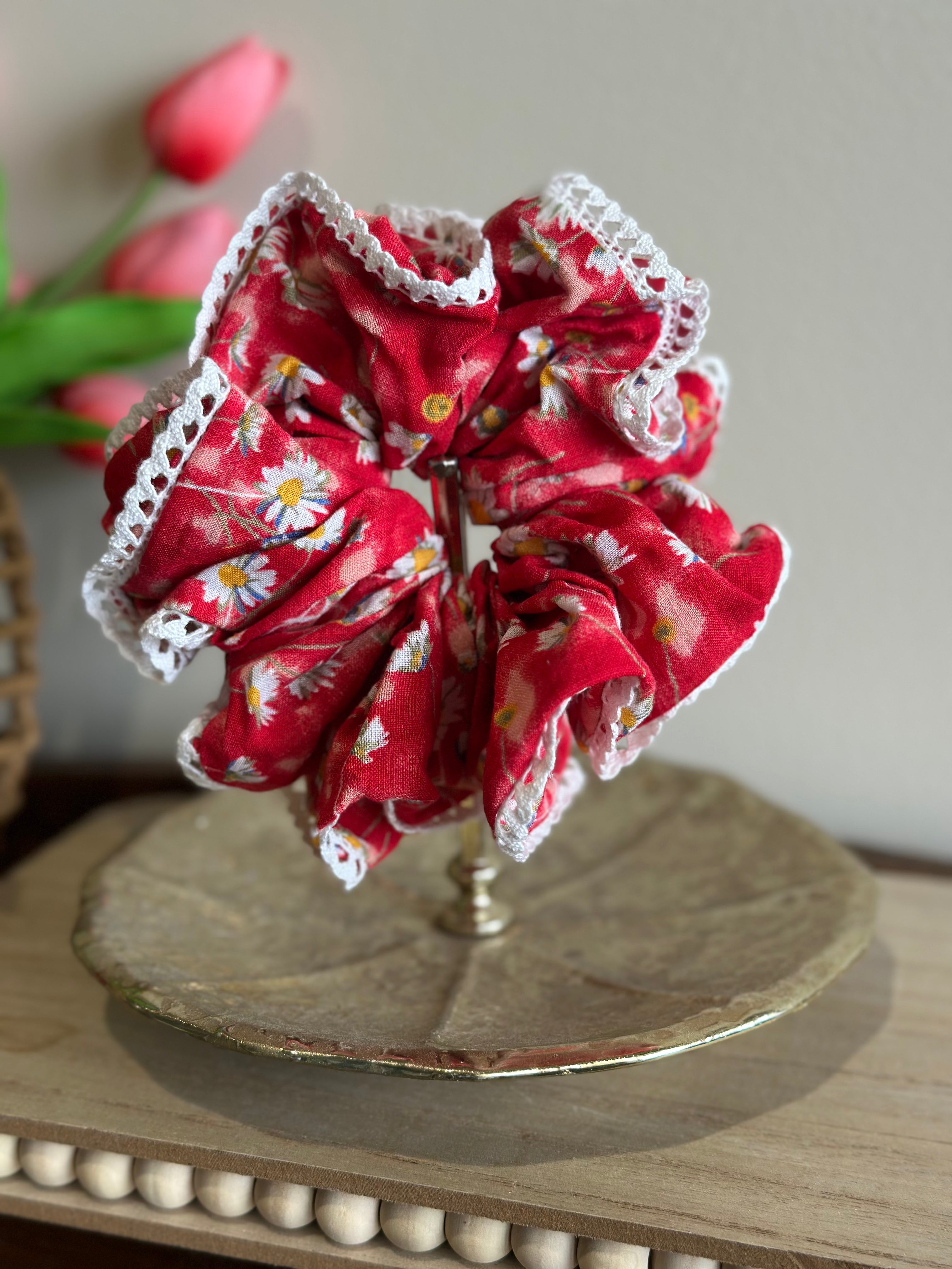 The Everyday Scrunchie - Red Floral + Lace
