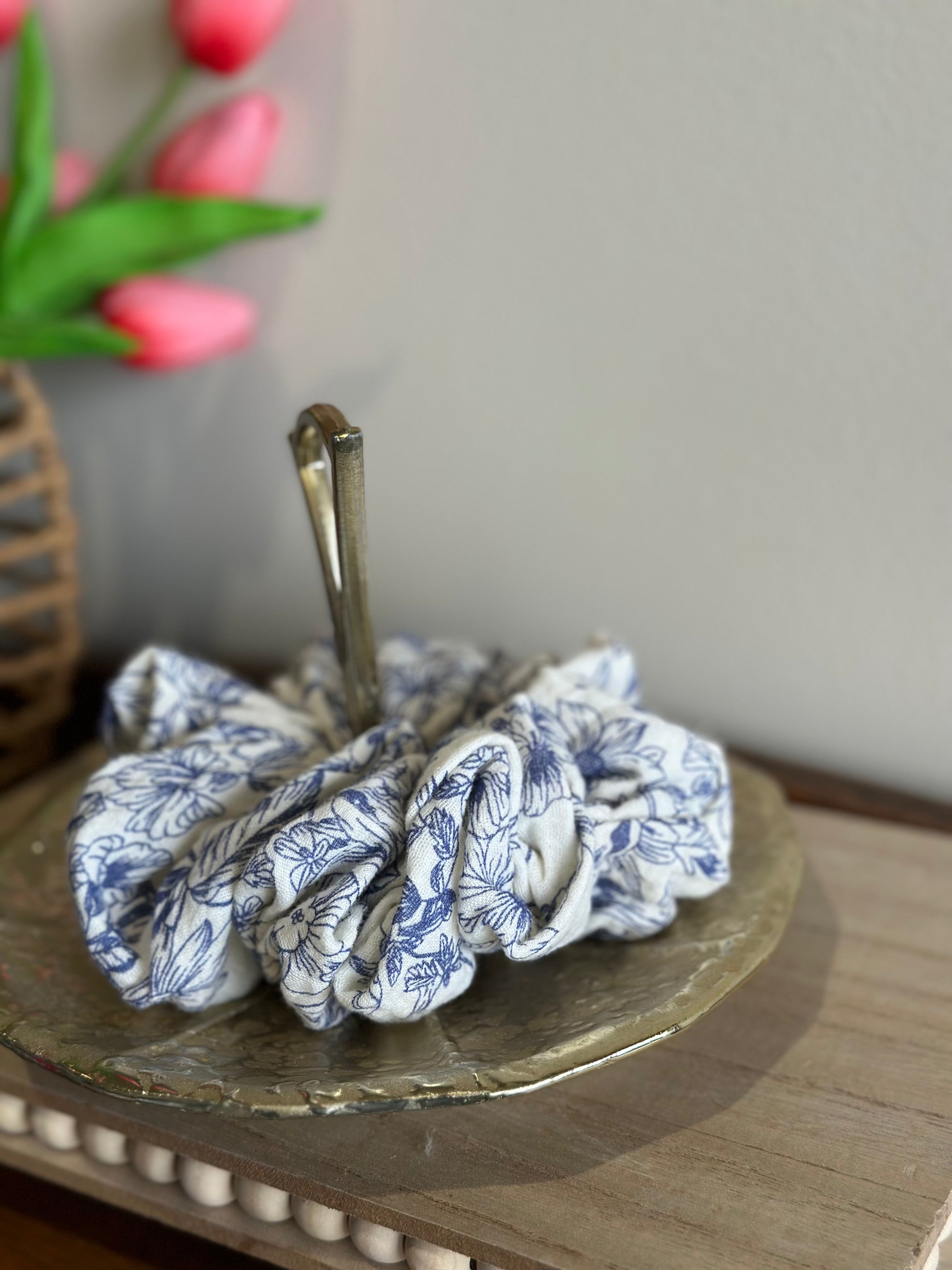 The Everyday Scrunchie - Blue + Cream Floral