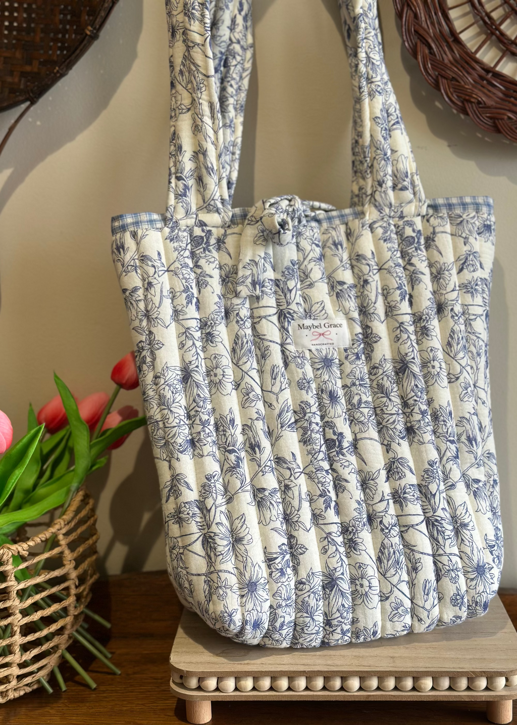 The Market Tote - Blue Floral + Cream