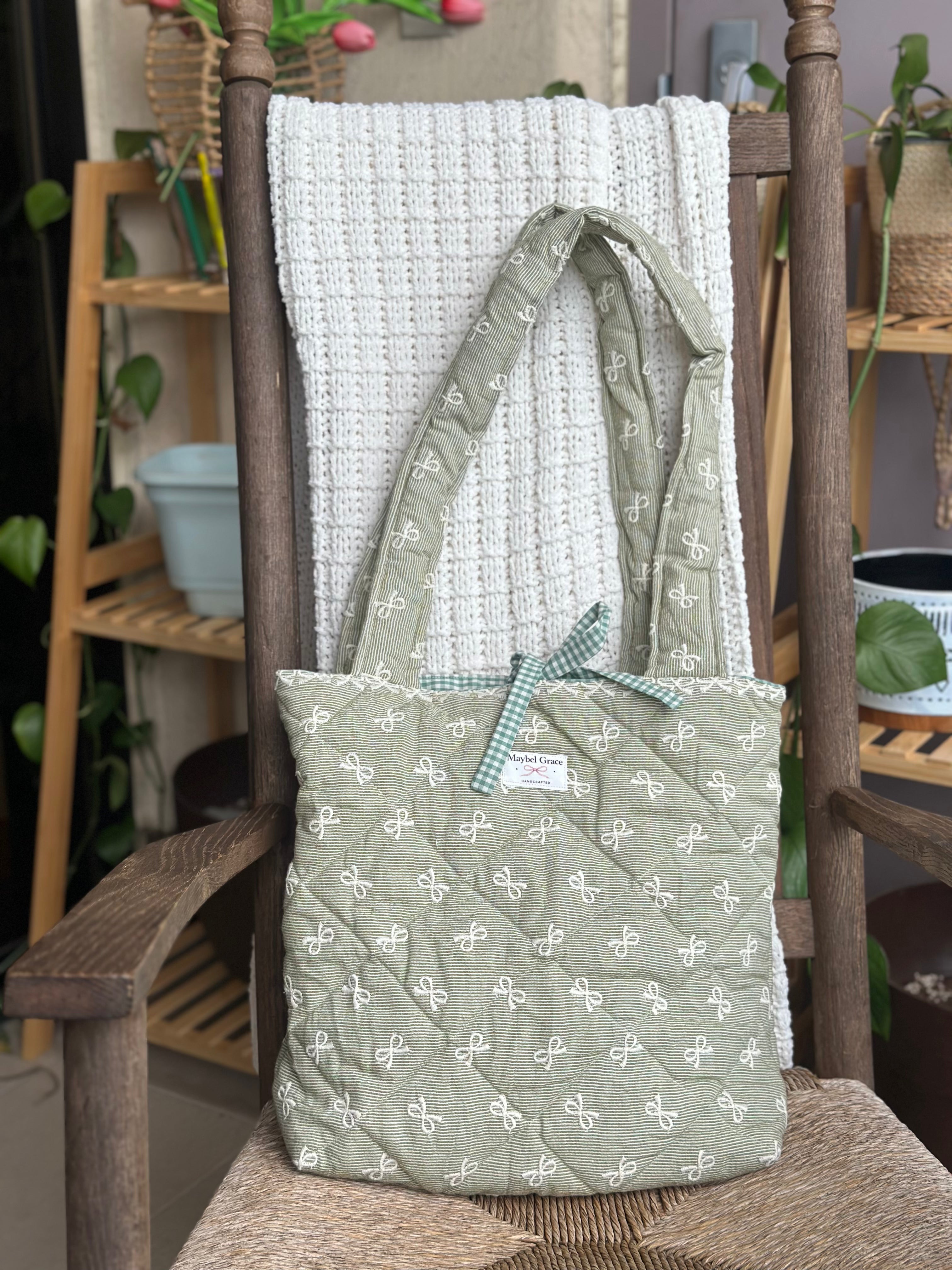 The Market Tote - Sage Bows